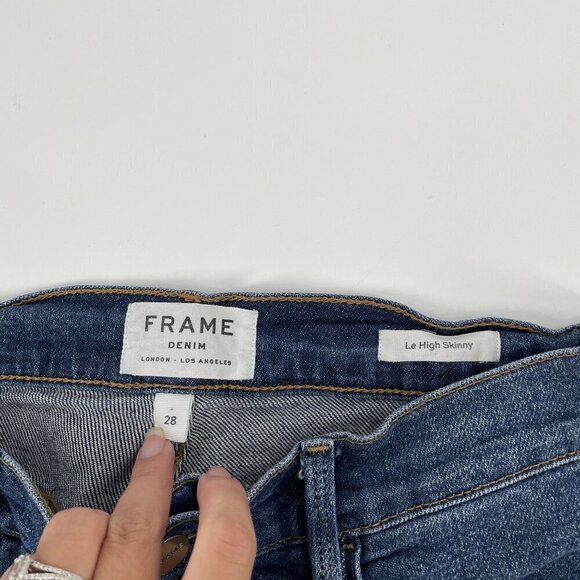 Frame Womens Le High Enford Skinny Distressed Jeans Size 25 Blue Denim Raw Hem - Picture 9 of 9